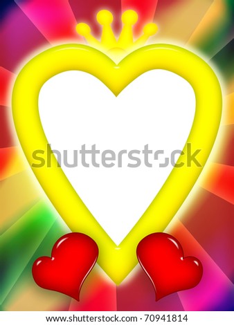 Love frame in the shape of golden heart with royal crown from fable