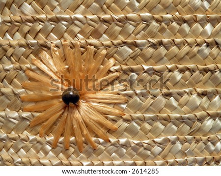 round straw wicker box, flower design, close-up