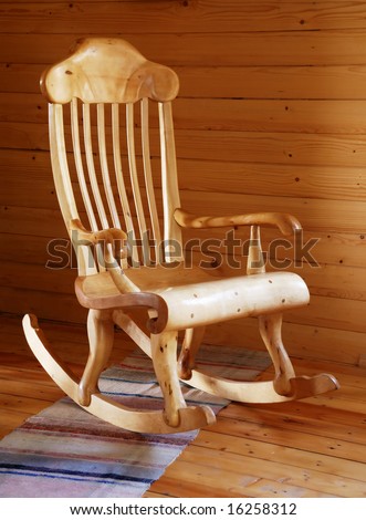 Rocking Chairs on Carved Wooden Rocking Chair In The Country Style Interior Stock Photo