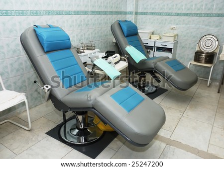 two medical armchairs and apparatus for blood-donors in operating-room