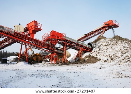 making of crushed stone at stone quarry in winter