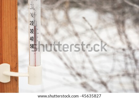 celsius thermometer outdoor against landscape in winter