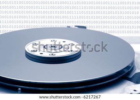 Hard drive with data composed from zeros and ones.