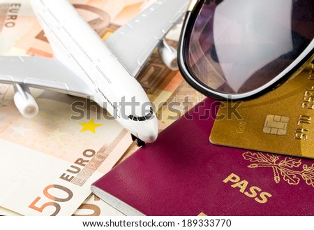 Travel concept with money documents and sunglasses