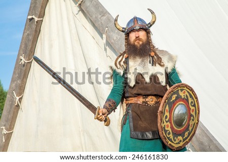 Strong viking is defending near his territory