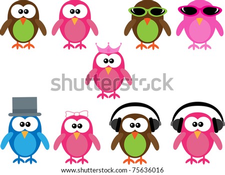 cartoon images of owls. stock vector : Collection of