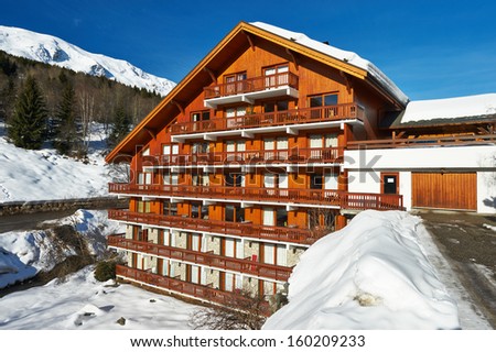 Mountain ski resort with snow in winter, Meribel, Alps, France