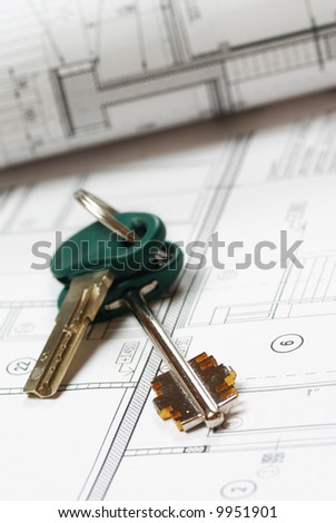 Keys over house plan blueprints