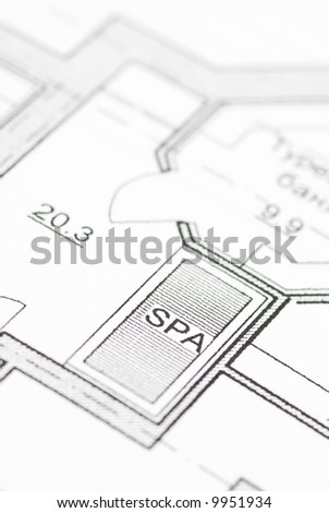 House plan blueprints close up, SPA zone