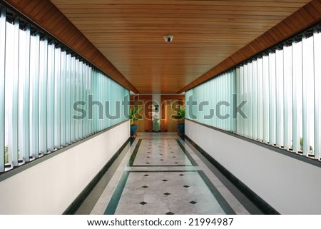 Corridor to lifts in hotel