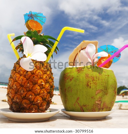 Tropical cocktails on the beach