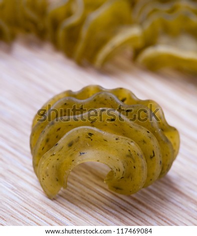 Green uncooked Pasta with parsley and garlic