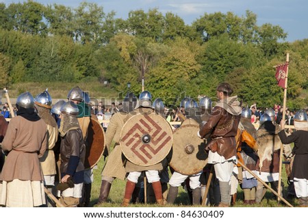 MOSCOW - SEPTEMBER 3: Attacking warriors. The international festival of fights \