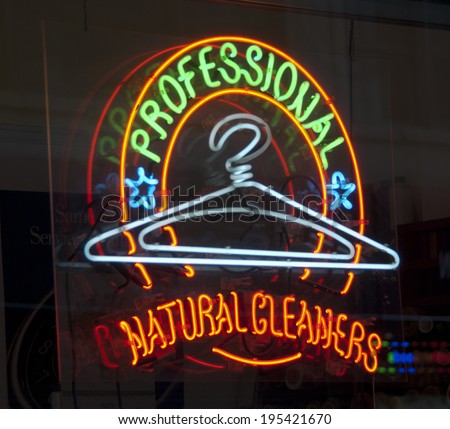 Professional cleaners neon sign in New York City Store window