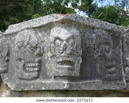 Relief carvings on Platform of the Skulls in Chichen Itza, Mexico
