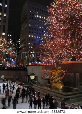 Ice Skating and Christmas tree in Rockefeller Center, New York City