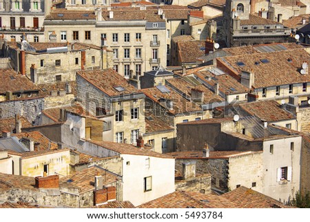 Closely spaced houses in the old section of Bordeaux, France.
