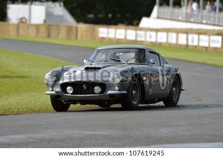 GOODWOOD, UK - JULY 1: The Ferrari 250GT SWB Car drives up the hill at the Festival of Speed hill course at Goodwood, UK on July 1, 2012