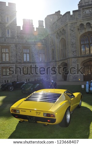 UNITED KINGDOM - SEPTEMBER 13: A classic Lamborghini on display at the United Kingdom Concours d\'elegance Classic Car Expo at Windsor Castle on September 13, 2012 in Windsor, United Kingdom.