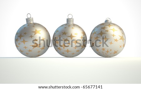 row of silver christmas balls on white background