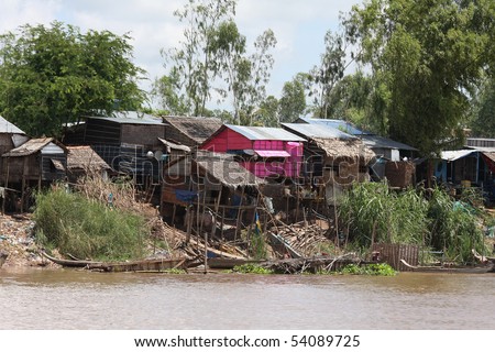 Poor village on the bank of Mekong river, Vietnam