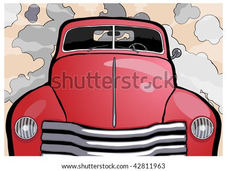 vector illustration of speeding retro car. without driver