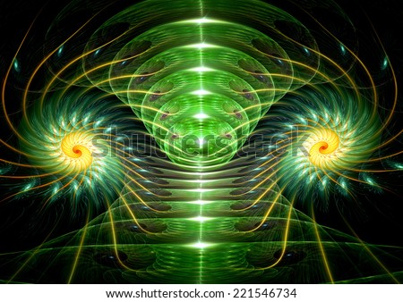 Abstract visualization of a wind tunnel vortex in green