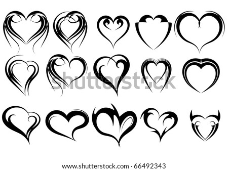 stock vector set of heart shape tattoos