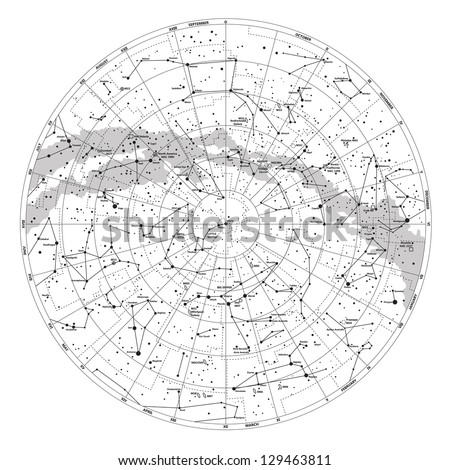 High Detailed Sky Map Of Northern Hemisphere With Names Of Stars And