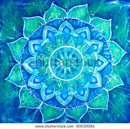 stock photo : abstract blue painted picture with circle pattern, mandala of vishuddha chakra