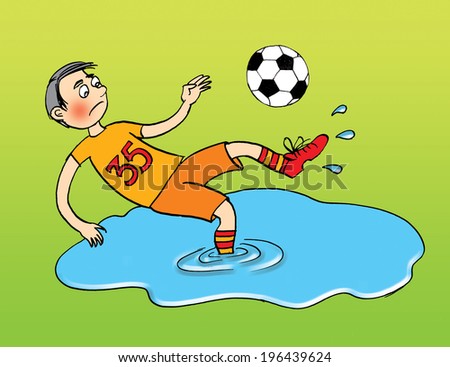 Football player after rain, cartoon