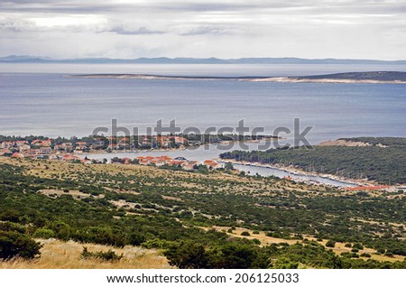 Landscape of city of Pag, Pag island, Croatia, Adriatic sea