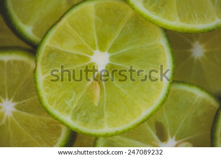 Lime slices background in green