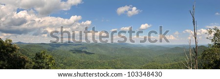 Panoramic North Carolina Blue Ridge Parkway Jumpingoff Rocks Trail Panoramic View With Copy Space