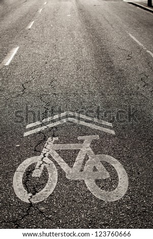 White bicycle sign painted on asphalt street.