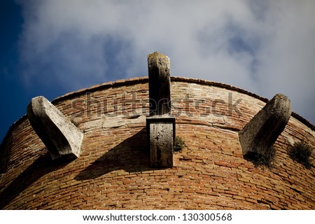 An attractive medieval brick tower in Italy.