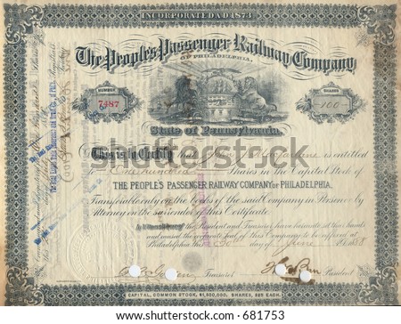 Photograph of a 19th-Century stock certificate***not under copyright****