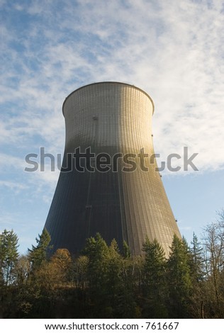 Photo of a hyperbolic cooling tower at Trojan Nuclear Park