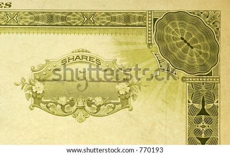 Shot of antique stock certificate for 5shares