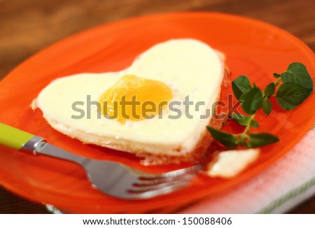 Fried Egg Sunny Side Up in Heart Shape