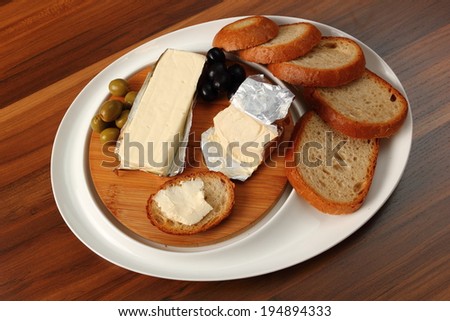Processed cheese and bread. Breakfast. Appetizer series.