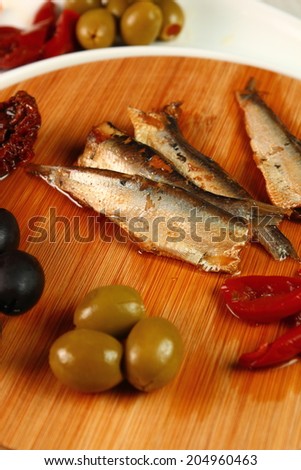 Canned Sardines and Vegetables. Appetizer series.
