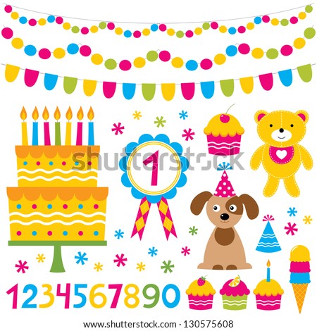 Birthday party vector design elements set Birthday party vector design elements set
