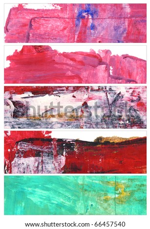 Set of abstract watercolor banners hand painted by me and isolated on white background.