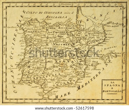 a map of spain and portugal. Spain and Portugal old map