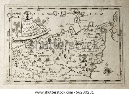 stock photo : Old map of Capuchins province of Messina, Sicily. The map may