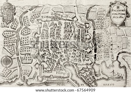 An old map of Palermo, the main town in Sicily. May be dated to the 18th c.