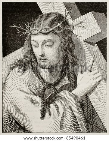 Jesus carrying the cross Created by Del Piombo published on Magasin Pittoresque Paris 1842 Jesus carrying the cross Created by Del Piombo published on Magasin Pittoresque Paris 1842