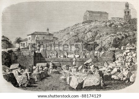 Fotos antiguas restos arqueológicos Stock-photo-eleusina-archaeological-excavation-old-view-created-by-freeman-and-lavielle-published-on-l-88174129