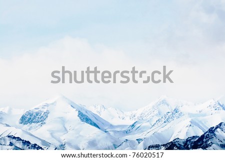 Top of High mountains, covered by snow. India.